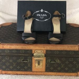Prada Madras Classic Black Leather Strappy Sandals